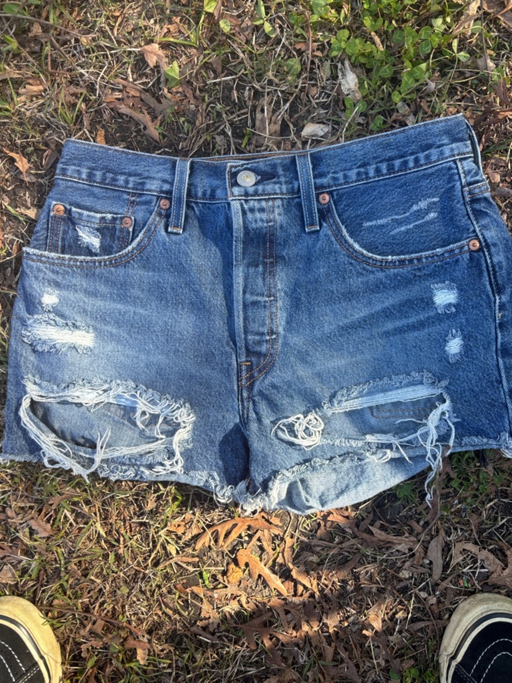 Levi's Blue Distressed Denim Jean Shorts